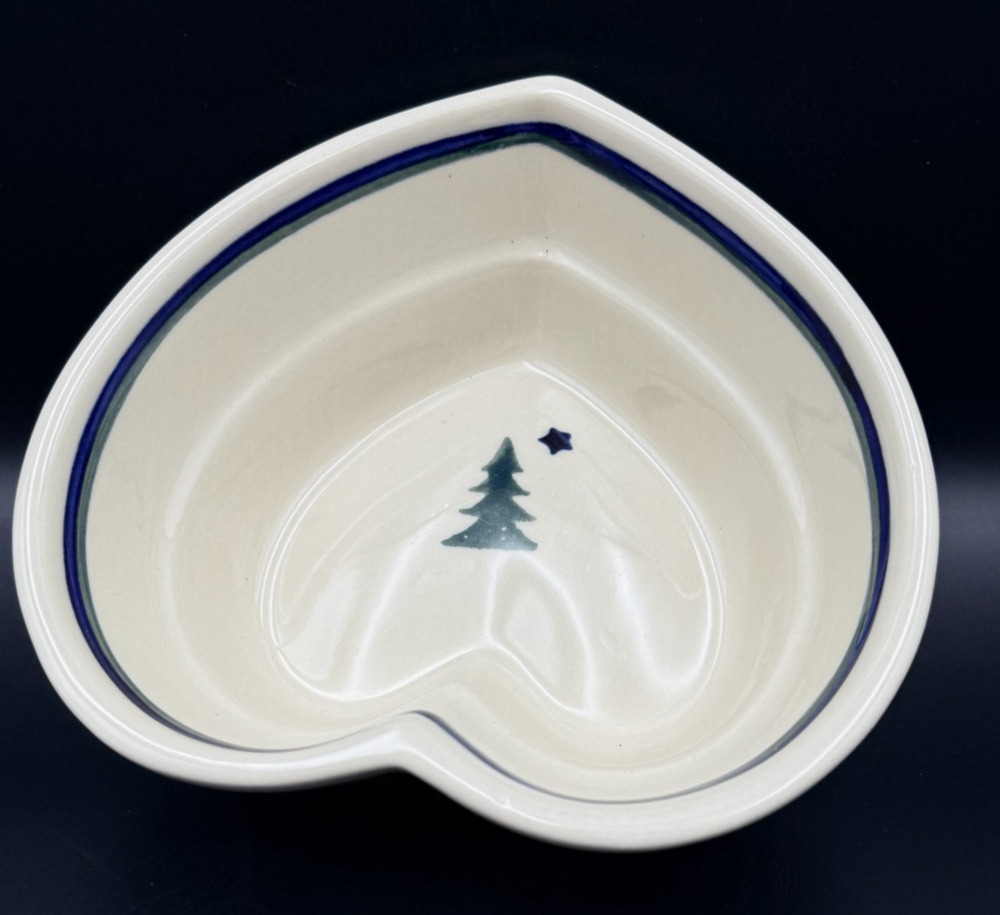 Boleslawiec Polish Pottery Heart Shaped Christmas Trees Bowl Evergreen Dish